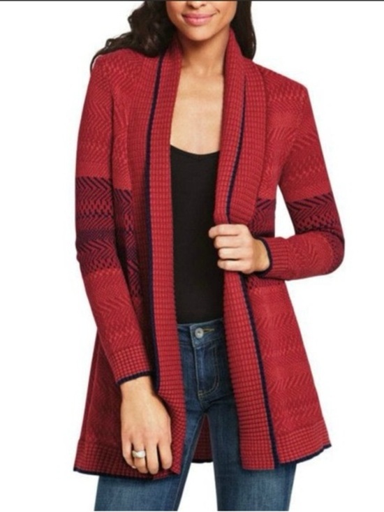 CAbi Sweaters - CAbi Red And Navy Blue Joy Cardigan Size M